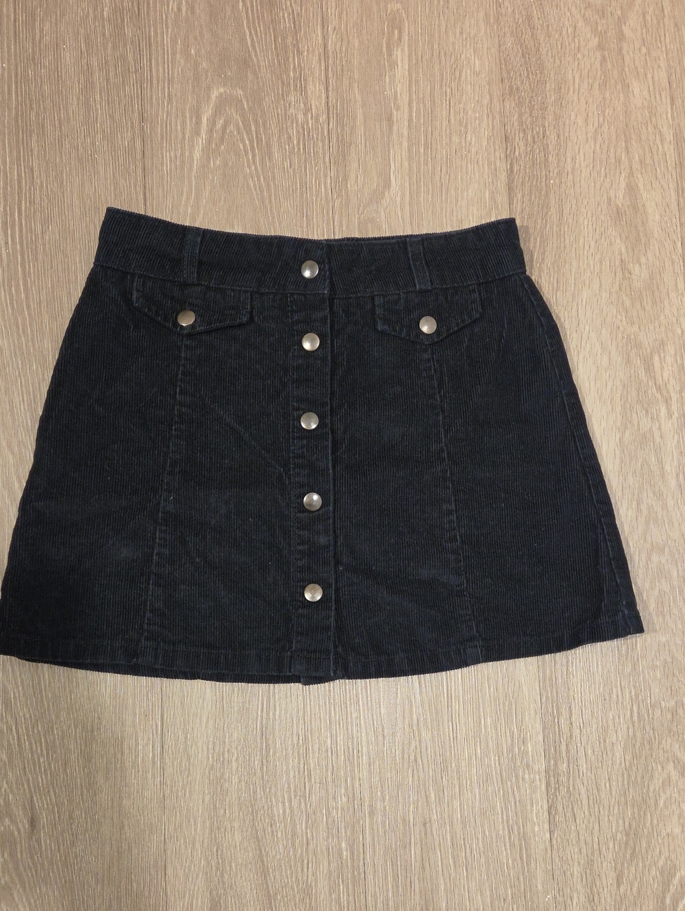 Urban Outfitters Black Corduroy Snap-Front Mini Skirt